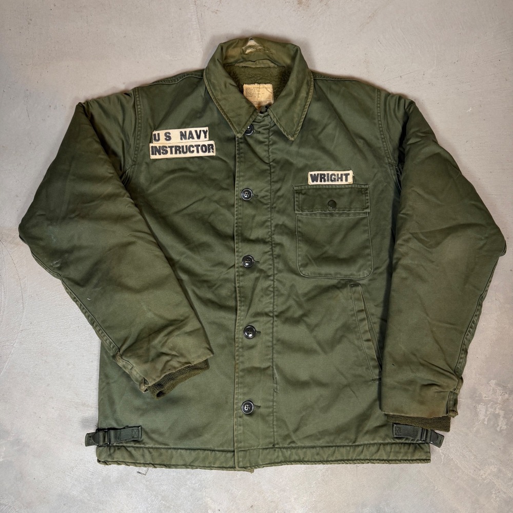 Vintage First Pattern Alpha Industries USN A-2 Deck Jacket Instructor Stencil M